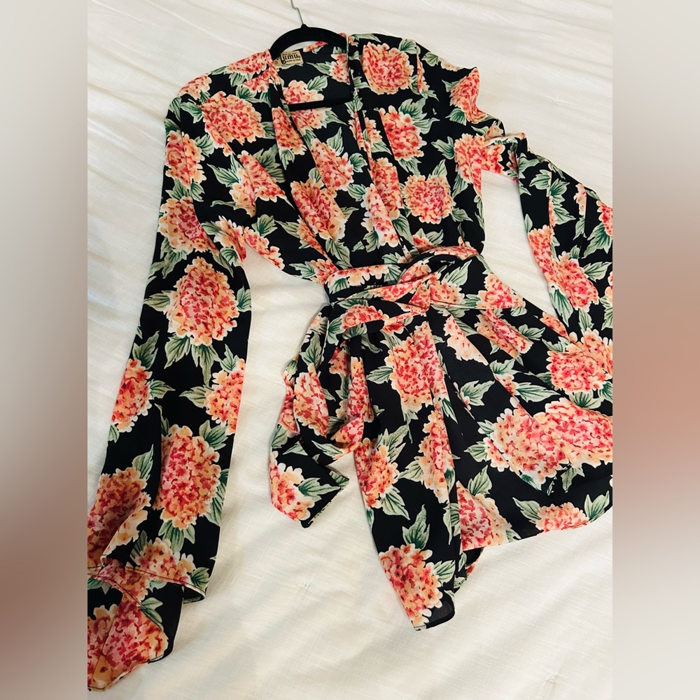 Show Me Your MuMu Black and Pink Floral Blouse